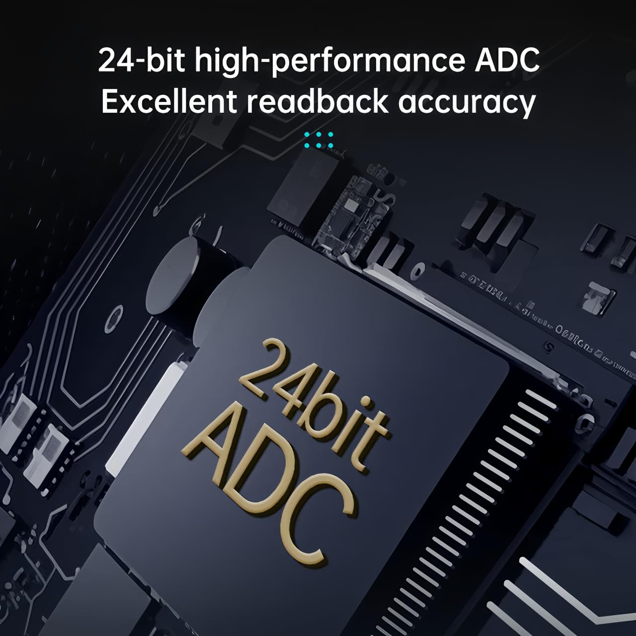 Close-up image highlighting the 24-bit high-performance ADC chip inside the ALIENTEK EL15, indicating excellent readback accuracy.