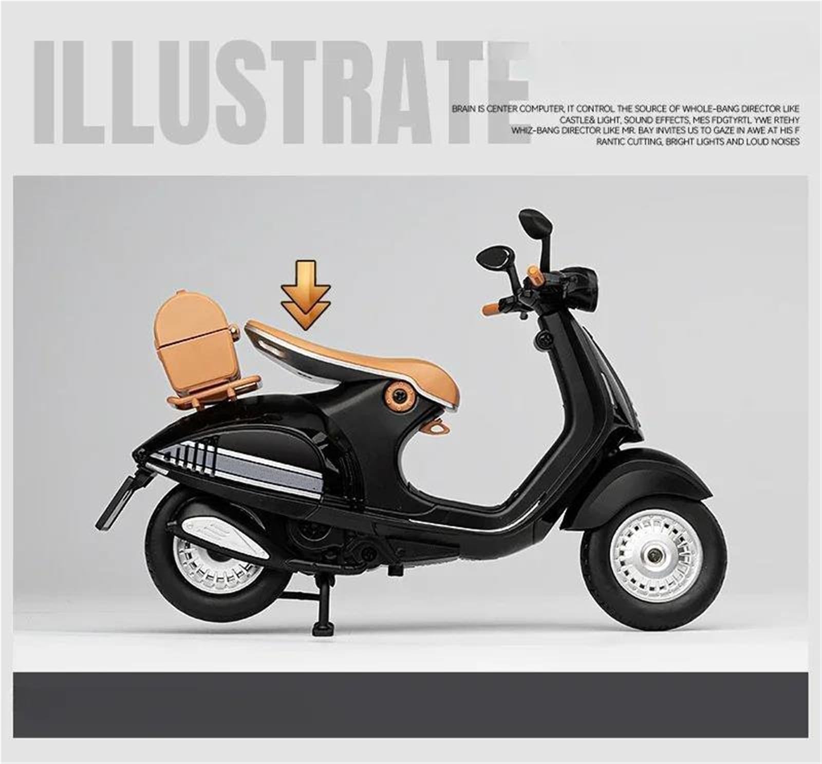 MAKUTU Modello di moto in scala Modellino Di Motocicletta Per Vespa 946 In Lega, Scala 1:12, Modello Retrò Da Strada, Con Luci E Suoni, Regalo(Black)