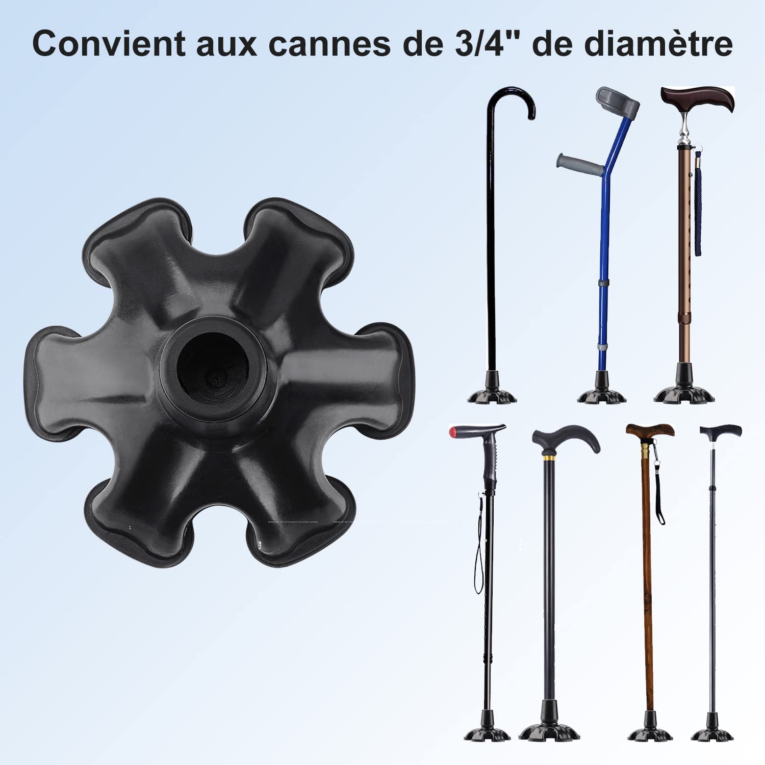 supregear Embouts de Canne avec 6 Points en Caoutchouc 2-Pack, 6 Caoutchouc Antidérapant pour Canne de Marche Standard de 19 mm de Diamètre, Rechange Canne Pliante Autoportante, Accessoire, Noir
