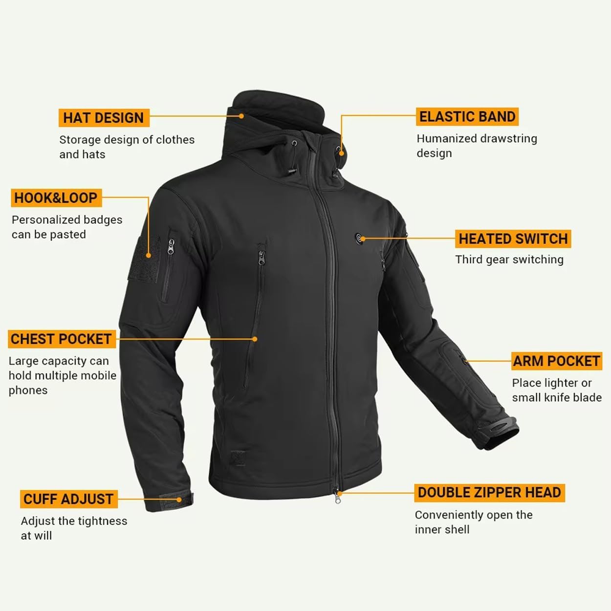 Men's Heated Jacket USB Electric Heating Fleece Thermal Tactical Coat Skiing Motorcycle Fishing Clothes