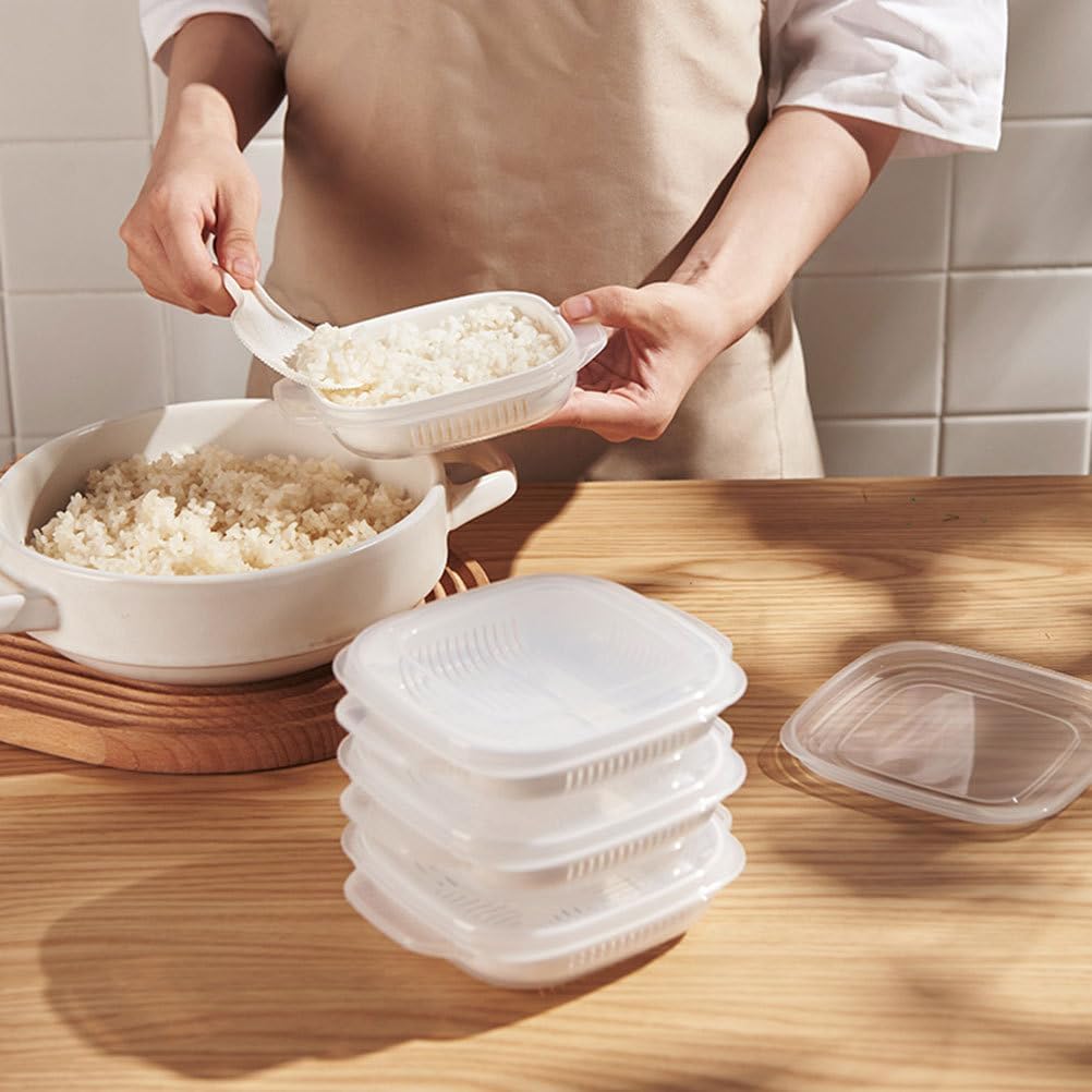 Cabilock Rice Packing Box Airtight Food Storage Container for Kitchen and Fridge Reusable Compact Rice Organizer with Transparent Lid 6.1 X 5.16 X 1.54 Inches for Grains and Nuts