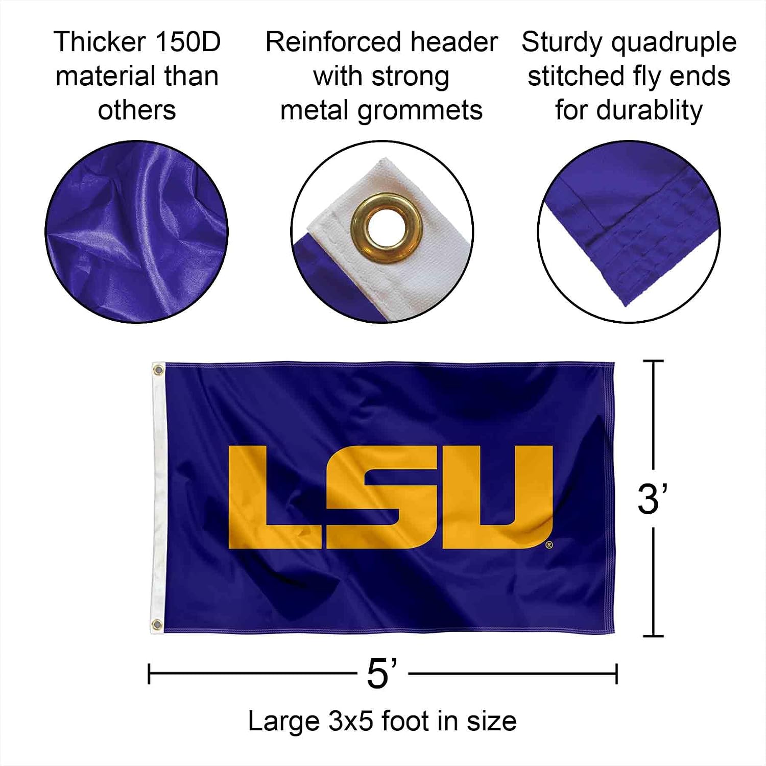 College Flags & Banners Co. LSU 3x5 Flag and Pole Bracket Mount Bundle