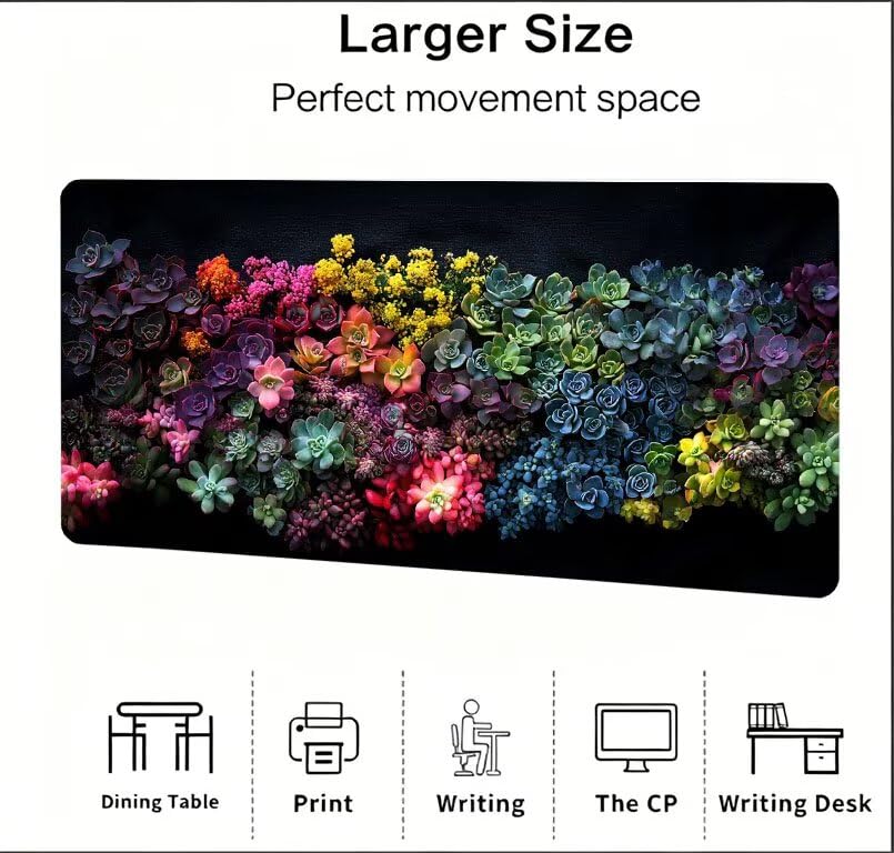 Podkładka pod mysz do gier Kolorowa podkładka pod mysz XXL Flower 1400 x 600 x 3mm Poprawa precyzji i szybkości, podkładka pod mysz do gier antypoślizgowa gumowa podstawa, do dekoracji Burea DZ-17