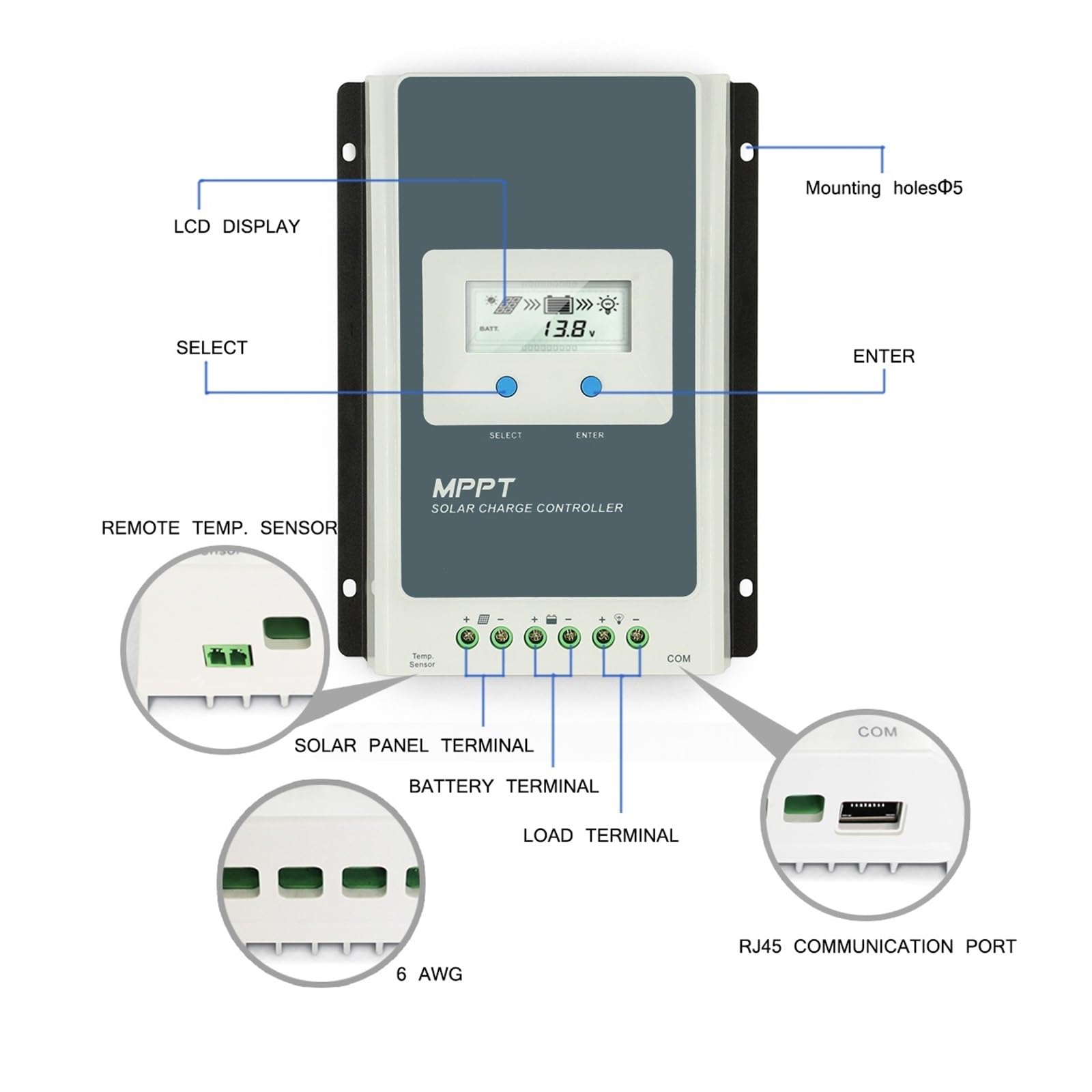 MPPT 40A 30A 20A 10A Mando De Cargador Solar LCD 12V24V Regulador Automático Alta Eficiencia 4210AN 3210AN(2210AN wifi Sensor)