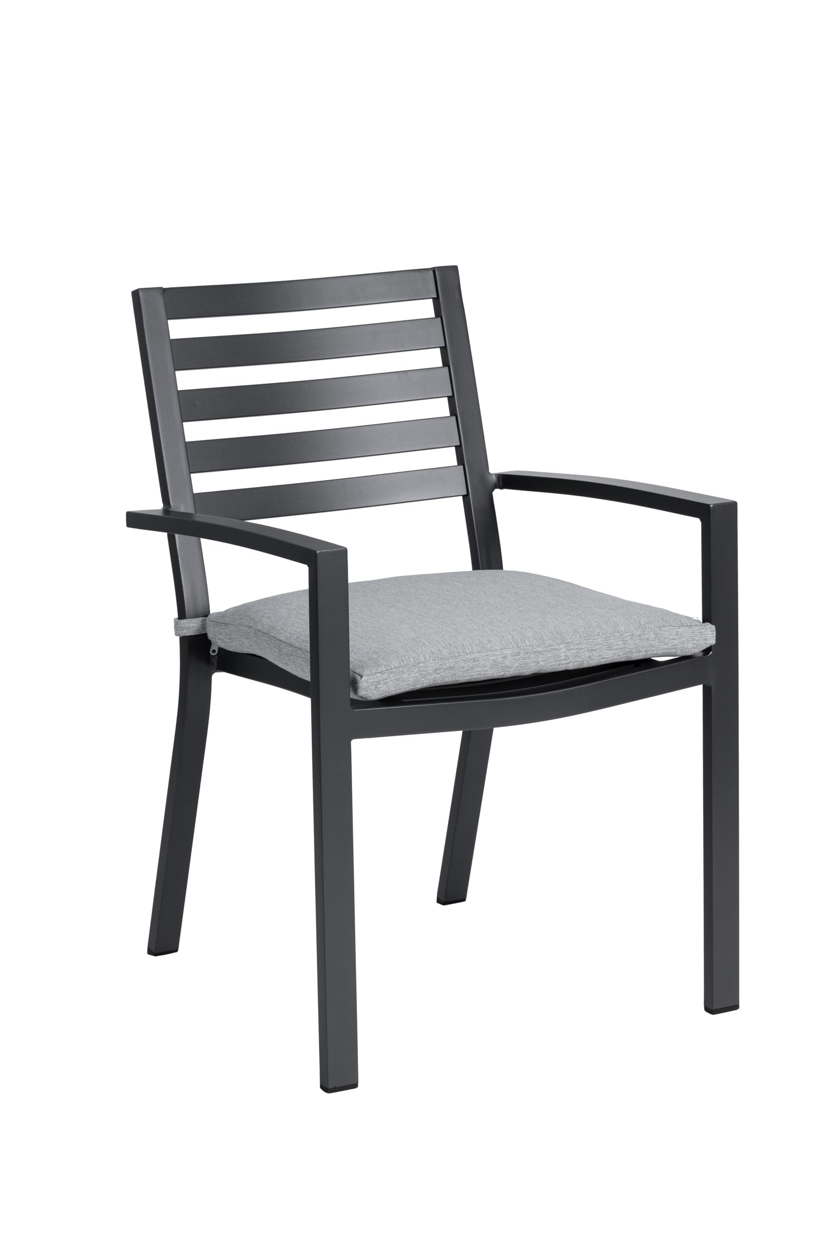 METRO Professional Gartenstuhl mit Armlehne und Kissen, Aluminium, 57 x 61 x 85 cm, 150 kg Tragkraft, Dunkelgrau