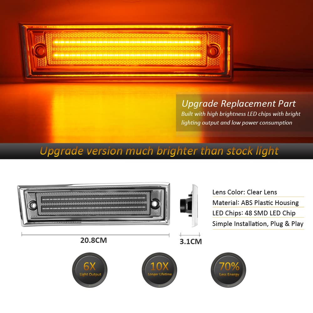 D-Lumina LED Side Marker Lights Clear Lens for 1981-1991 Chevy C10 C20 C30 GMC C1500 C2500 Suburban Blazer Jimmy, Front Fender LED Side Marker Light, Driver & Passenger Side, Pack of 2