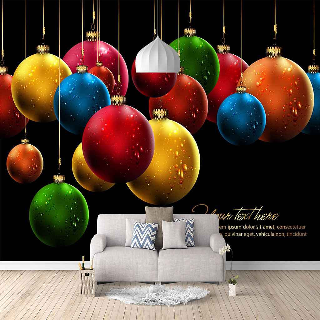 Papier peint canevas 3D boules de Noël colorées 300x210 cm autocollant