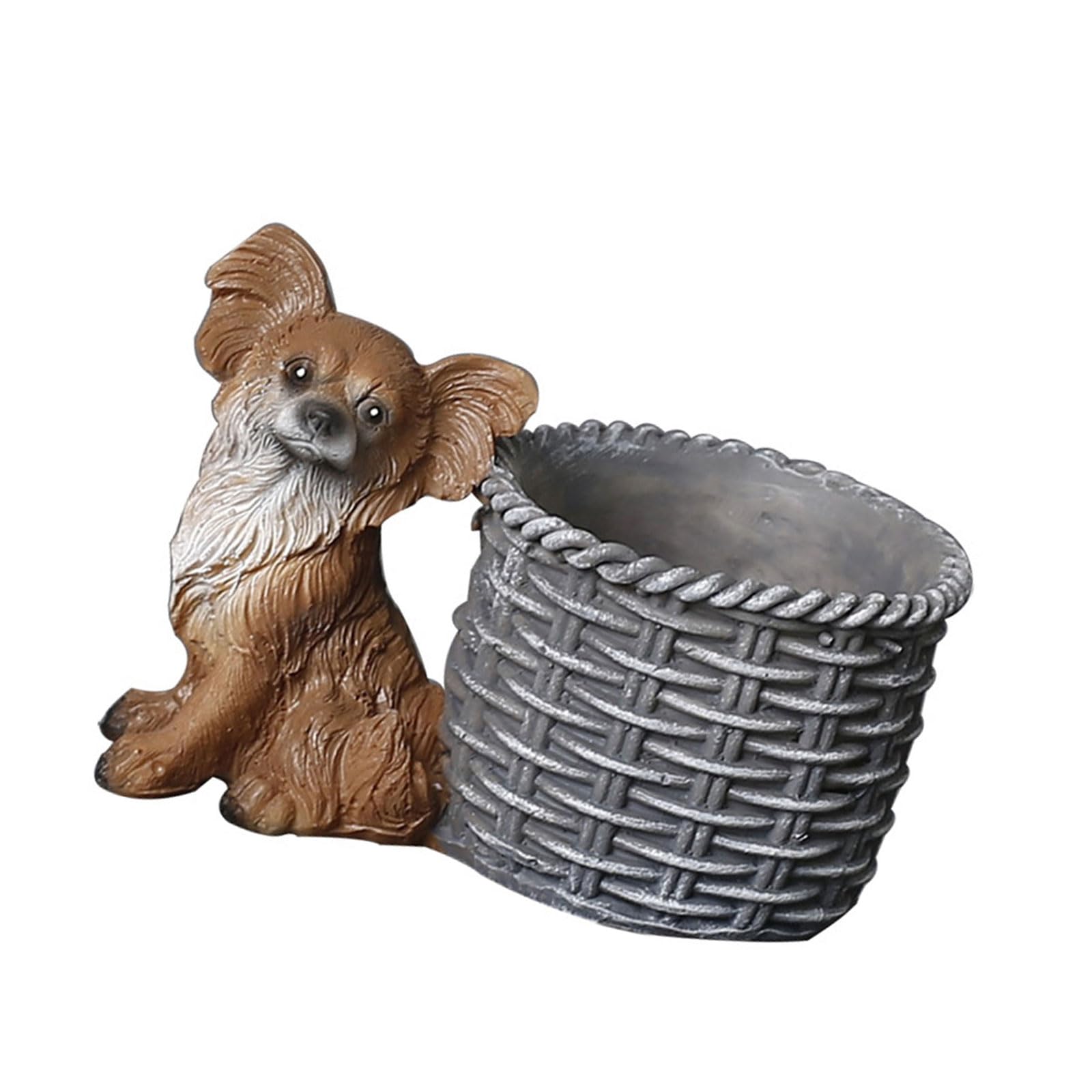 Fahoujs Decorative Dog Sculpture Flower Basket Adorable Puppy Statue with Flowerpot Ornament for Patios Living Rooms and Offices Resin Puppy Figurine