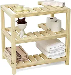 Gabinete Rústico para Banheiro com 3 Prateleiras – Estante de Madeira Pinus Organizador Decorativo(Sem Rodas)