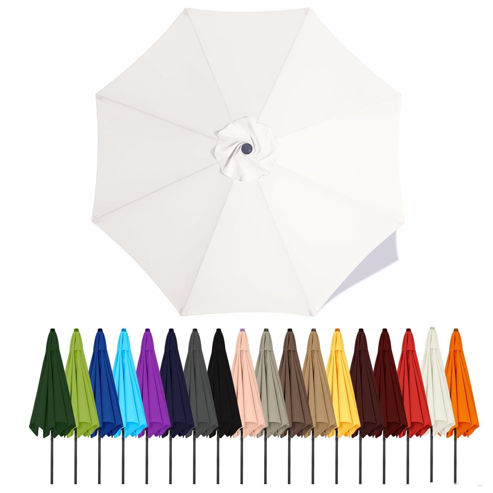 Duchunsheng Umbrella Canopy Replacement Outdoor 6/8 Rib 6FT 7FT 8FT 9FT 10 FT 11FT, Market Patio Table Cover For Backyard Garden Courtyard Swimming Pool Lawn, Market Umbrella Top(White,2.8m - 6Ribs)