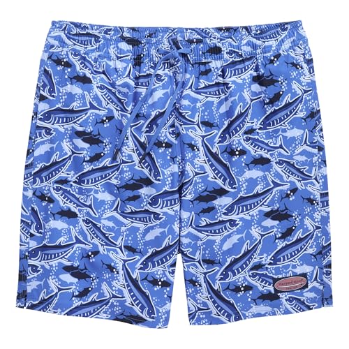 vineyard vines Men's 7 Inch Printed Chappy Swim Trunks, Tide Blue Fishing4