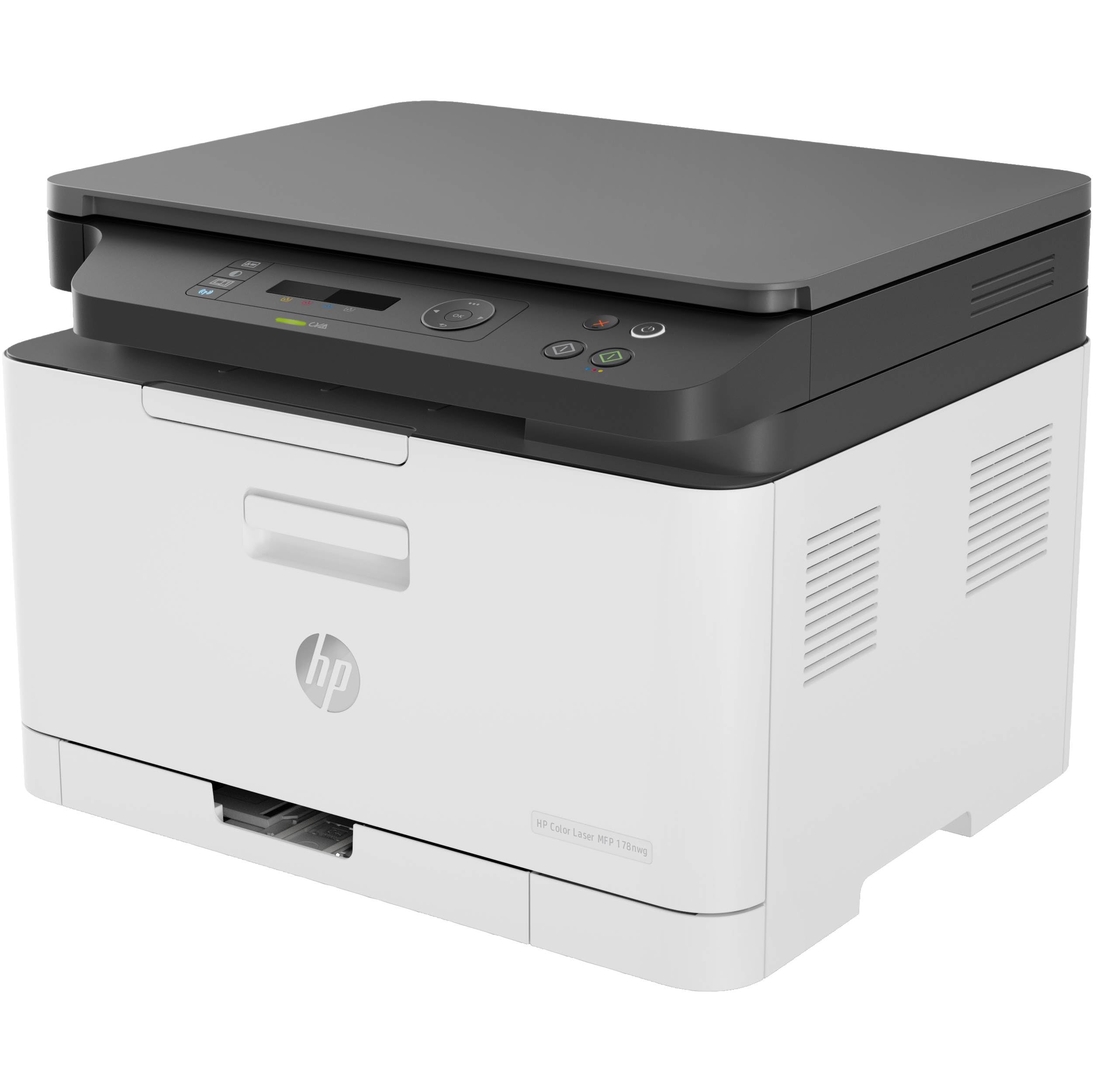 HP Color Laser MFP 178nw 4ZB96A - Impresora Láser Color Multifunción Wi-Fi, Imprime, Escanea y Copia, Ethernet, USB 2.0, Smart App, Panel LCD, Blanca y Gris