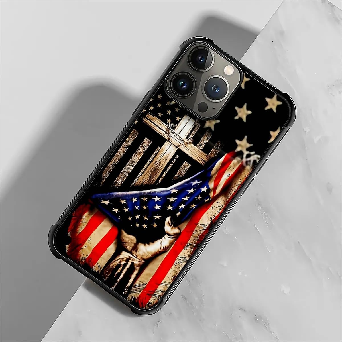 DAIZAG Compatible with iPhone 16 Pro Max Case,All-Round Protection Shockproof Anti-Scratches TPU Cover,Cases for Man Woman-Wooden Cross Power American Flag - Image 7