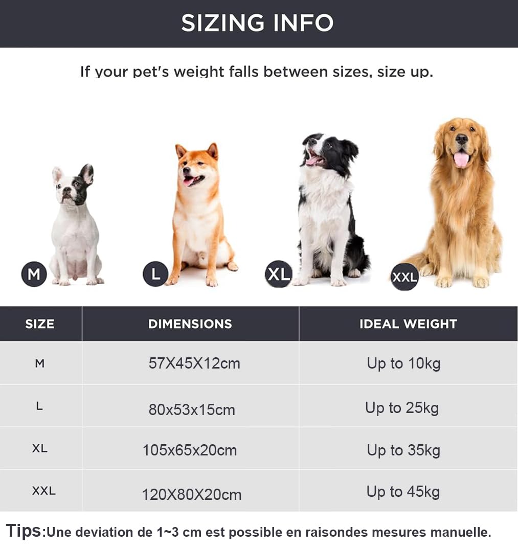 Panier pour Chien,Lit pour Chien orthopédique,Canapé Chiot Confortable,Coussin imperméable pour Chiens,Base antidérapante,Doux et Chaud,Housse Amovible et Lavable (Gris Foncé, 80 * 55 * 15cm)