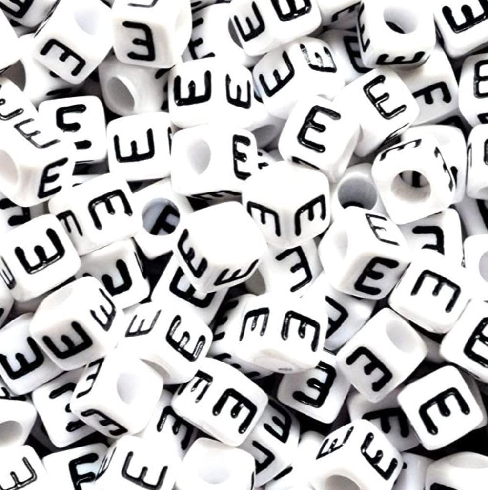 100 pcs 6mm White Cube Letter Alphabet Acrylic Beads Single & Mixed Letters (E)