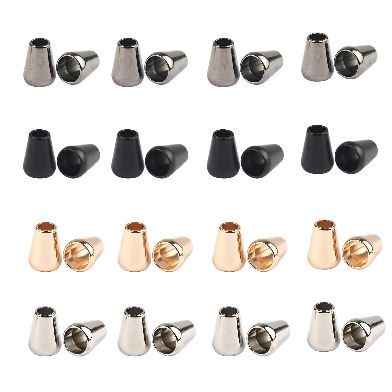 24 Cappucci Terminali A Molla 2 Fori 14mm - Per Lacci, Zaini E Abbigliamento | 4 Colori: Argento, Nero, Oro, Canna Di Fucile