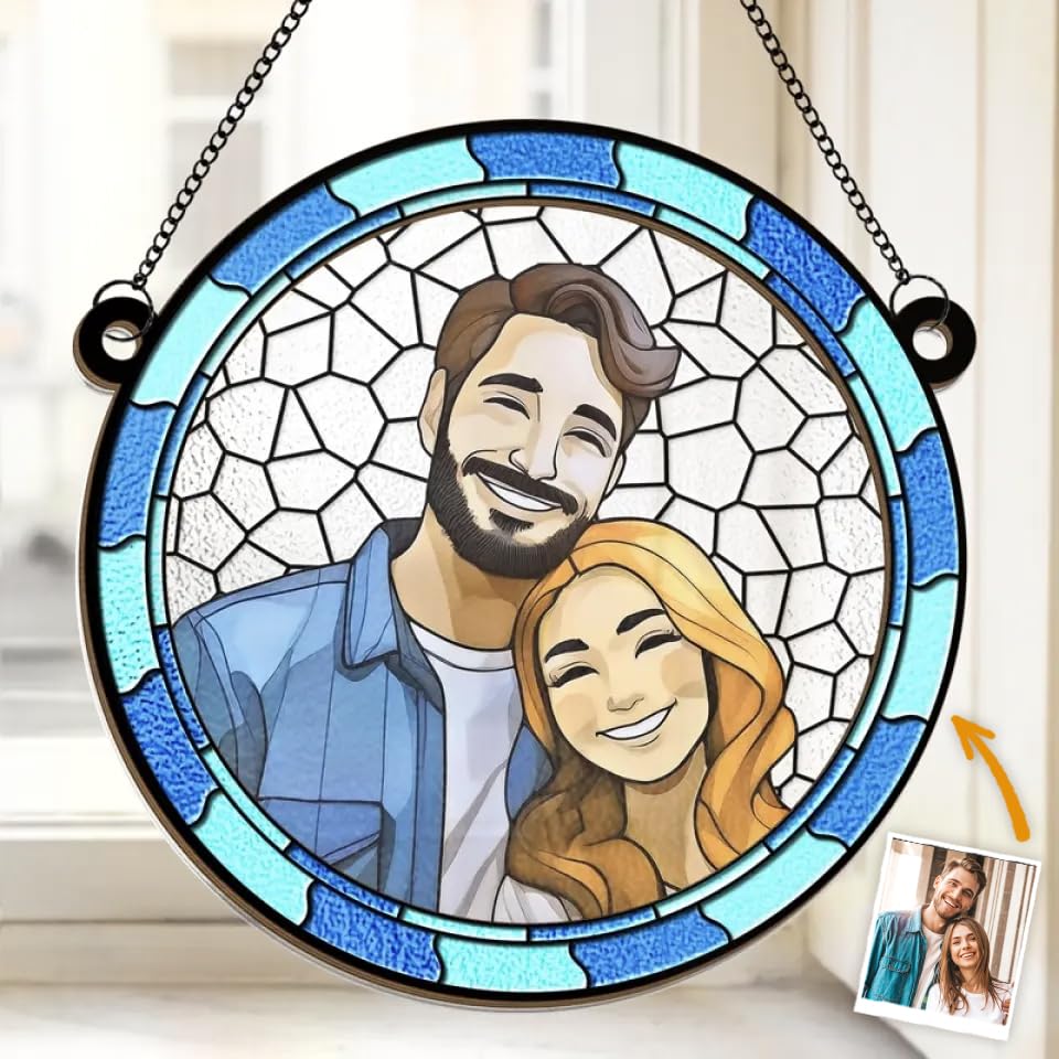 Pawfect House Custom Photo Where There is Love There is Life, Couple Personalized Window Hanging Suncatcher, Christmas Wedding Gifts for Couples 2024, Anniversary Birthday Gifts for Wife Husband