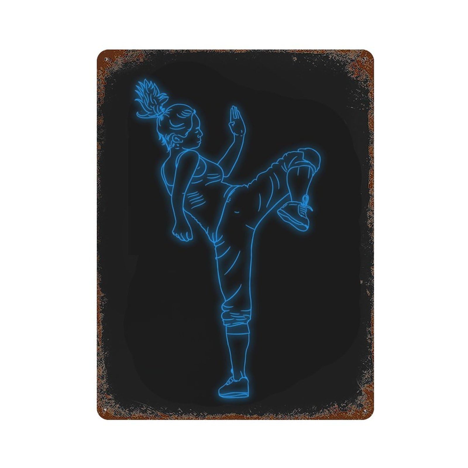 Neon Fighter Rust Effect Tin Sign 15.7"x11.8", Ideal for Garage, Bar And Workshop Decor