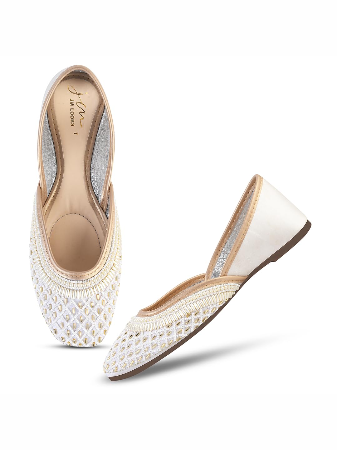 jm looks Women's Handcrafted Black Jutti with Golden Embellishments | Comfort Ethnic Flats for Traditional Occasions-picture-19