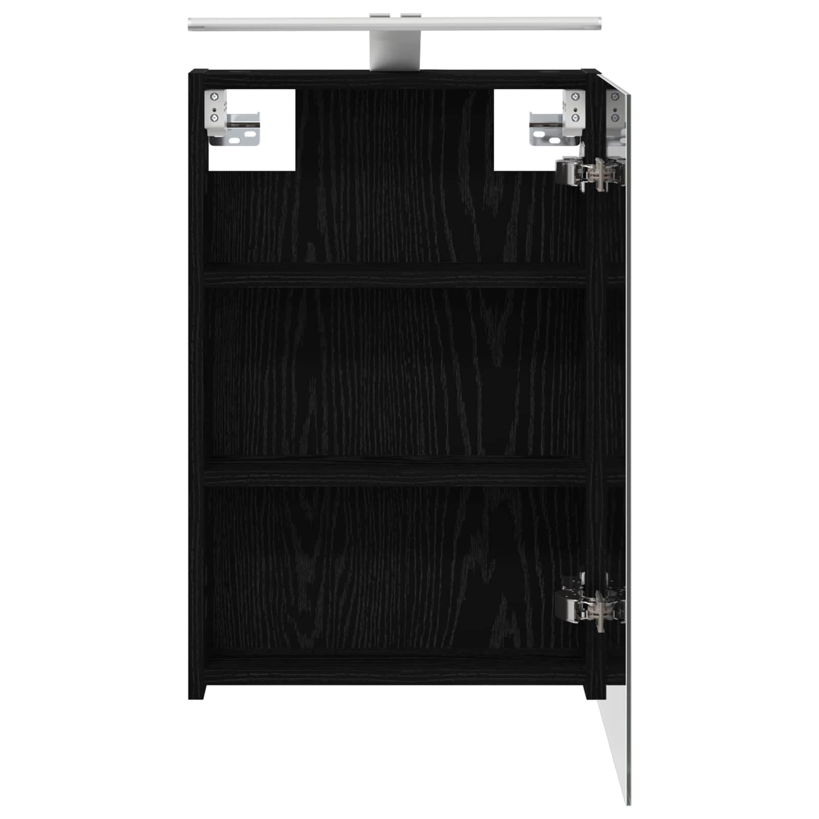 Mangloder Armadietto da bagno a specchio con mensola e anta, effetto rovere nero, 40 x 10,5 x 60,5 cm, con striscia LED, porta USB, montaggio a parete