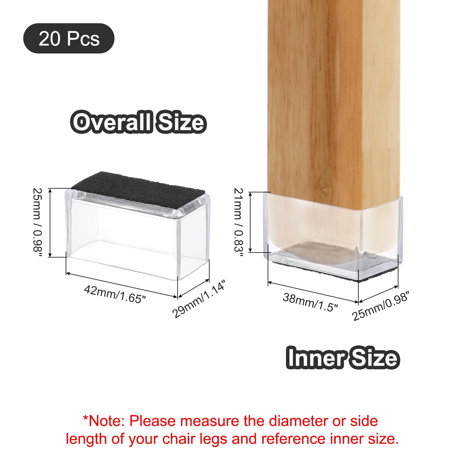 PATIKIL Chair Leg Floor Protector for Hardwood Floors 20 Pcs Rectangle PVC Felt Fit 1.5" x 0.98" Furniture Leg Cap Furniture Feet Cover Furniture Feet Carpet Small Slider - Image 2