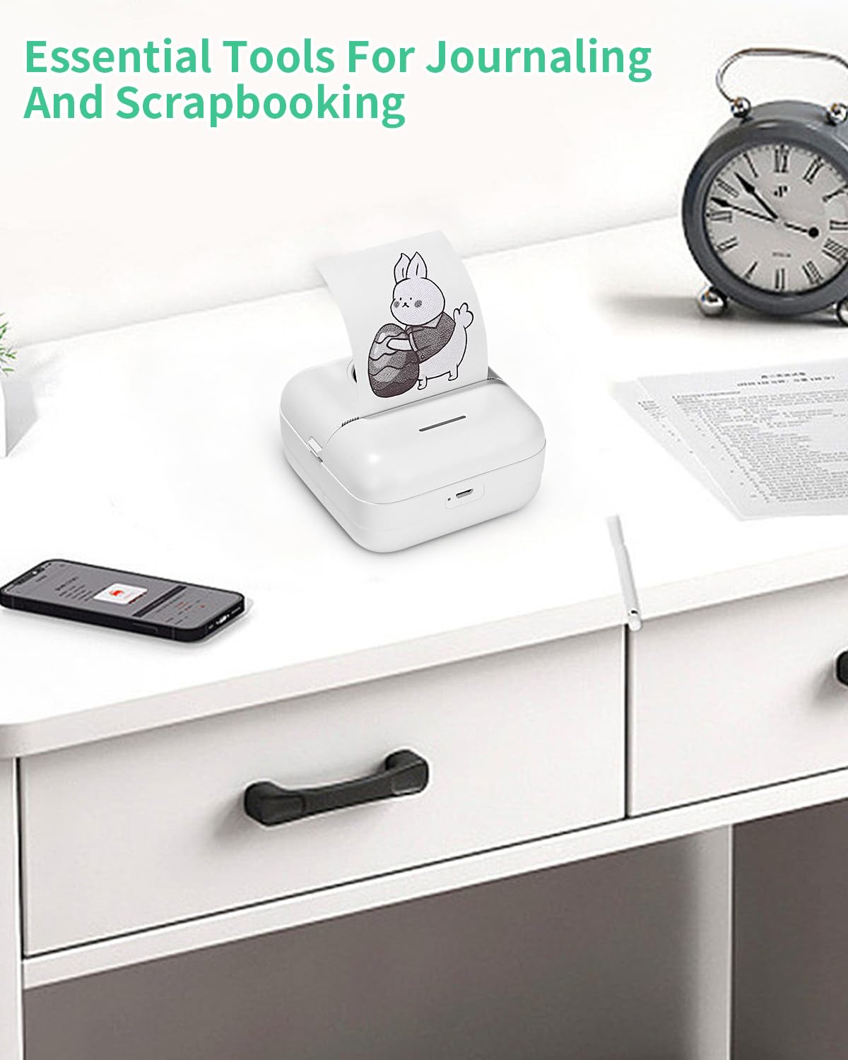 Mini Drucker,Tragbarer Mini Fotodrucker,Wireless Fotodrucker Thermodrucker mit 13 Rollen Druckerpapie und 5 Buntstifte,Smartphone Bluetooth Drucker mit Android,iOS,für Liste,Notizen,Journal,Reise