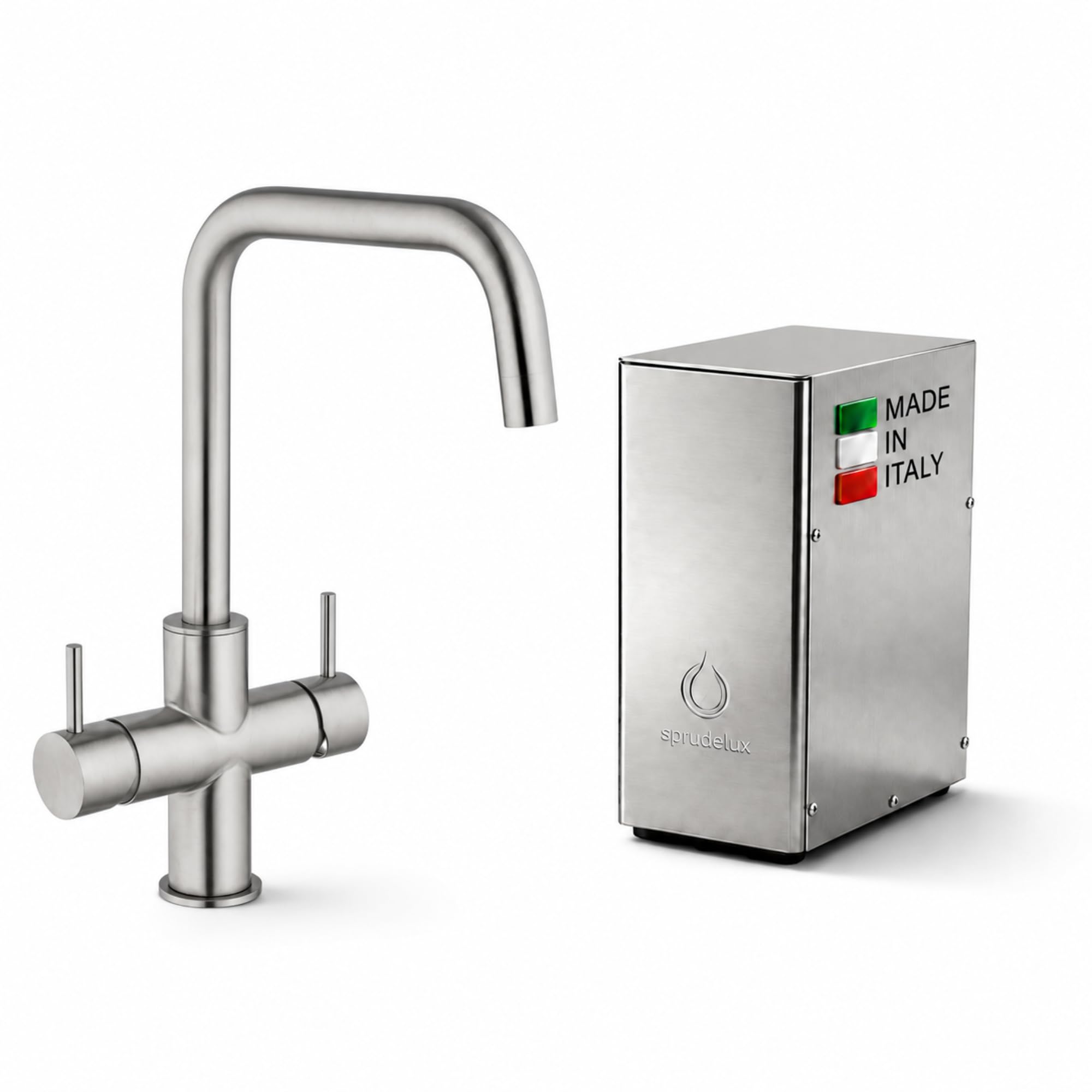 Untertisch Wassersprudler System INOX Trinkwassersprudler mit 5-Wege Wasserhahn Küche, Sprudelwasser & stilles Wasser direkt aus Wasserhahn | ESTETICA Edelstahl, Mit 2KG Co2 Flasche