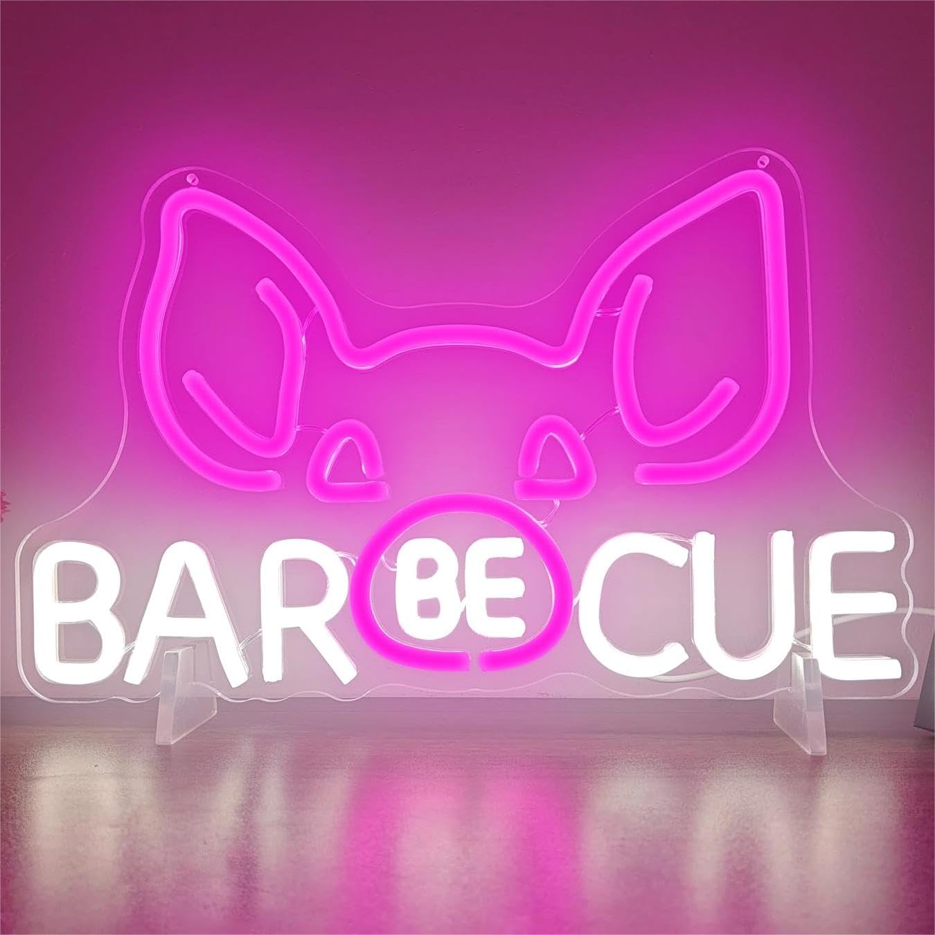 Geeinar Coloful Bbq Neon Signs For Wall Decor Pig Barbecue Neon Lights Dimmable Led Sign For Bbq Shop Restaurant Office Man Cave Beer Bar Pub Christmas Birthday Party Gift