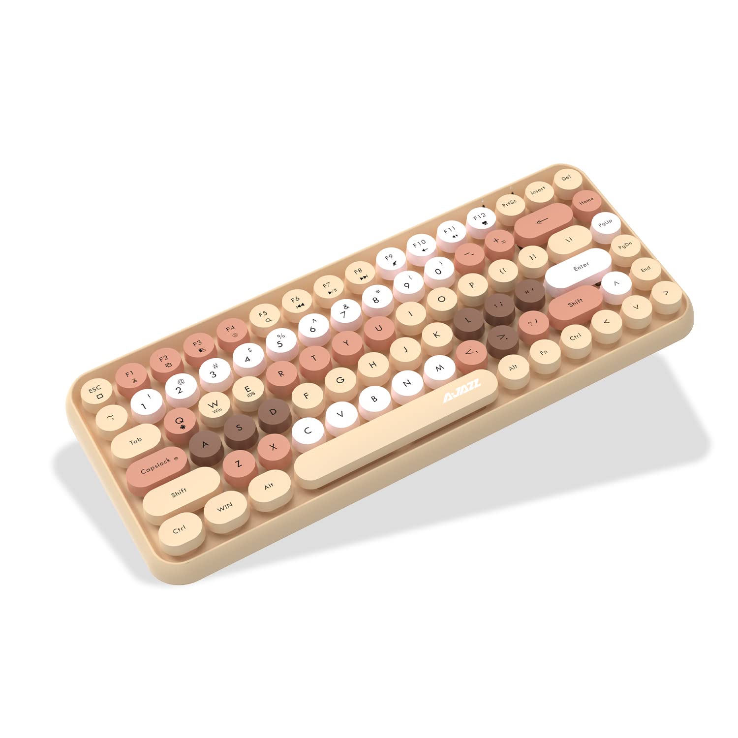 DAIDAI 84 Key Retro Bluetooth Keyboard with Cute Round Keycap | Portable Typewriter Style Wireless Keyboard for Office PC, Computer, Laptop, iPad, Android (Milk-Tea)