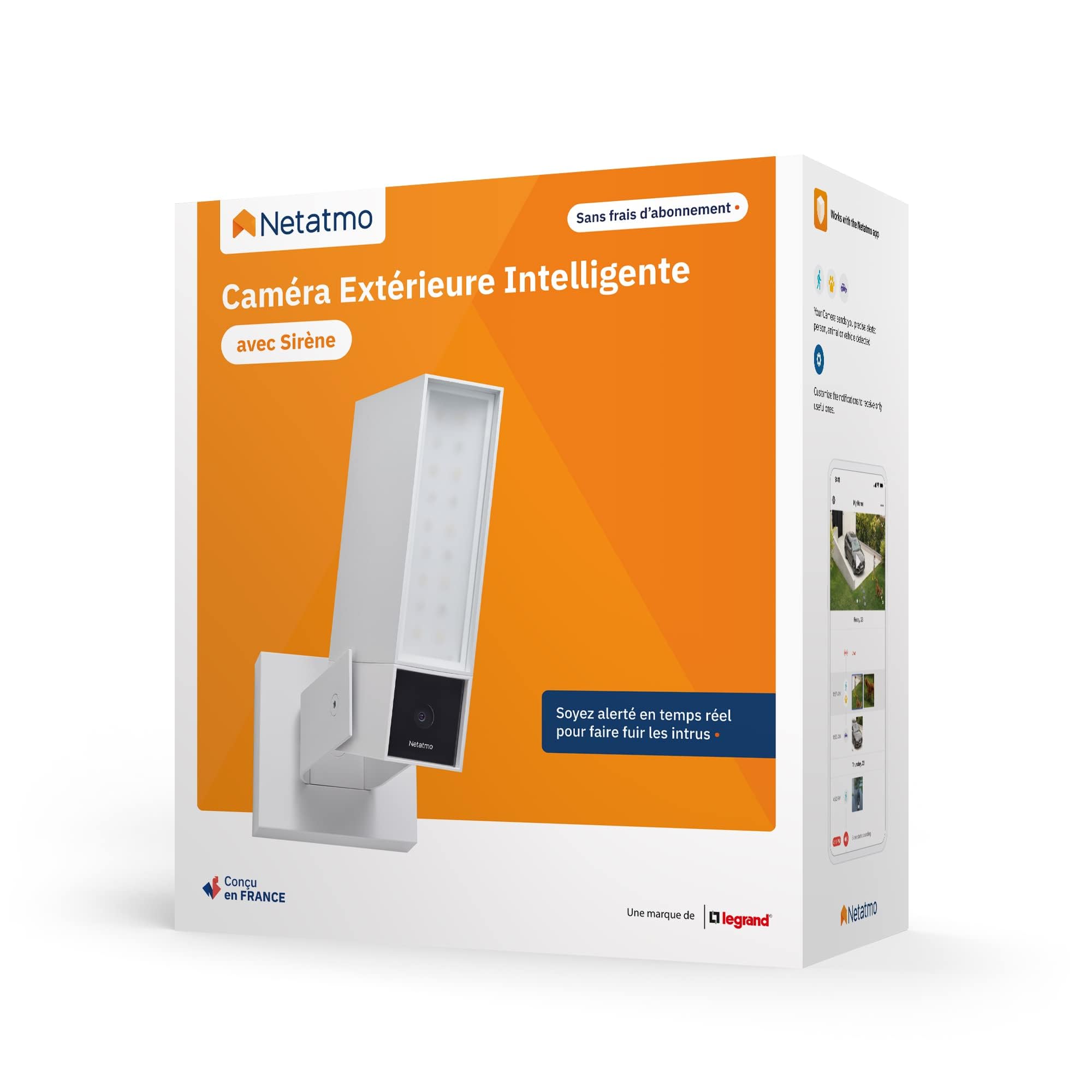 Netatmo Caméra de Surveillance Extérieure Intelligente avec Sirène 105dB, WIFI, Eclairage Intégré, Détection Des Mouvements, Vision Nocturne, Aucun Abonnement, Blanche, NOC-S-W-FR
