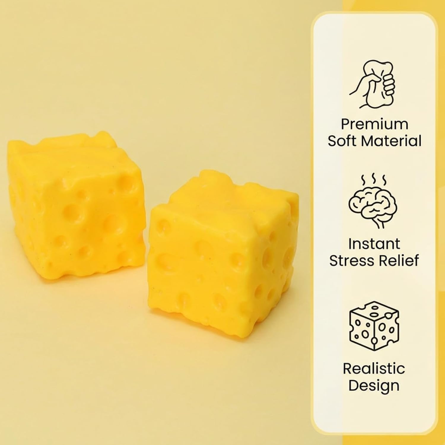 2 PCS Yellow Cheese Squeeze, Squeeze Cheese, Stress Balls for Adults Soft Novelty Rebounding Sensory Theme Cheese Cubes Squishy Stress Balls for Adults Rebounding Sensory Squishys Cheese 2.36 inches — view 5