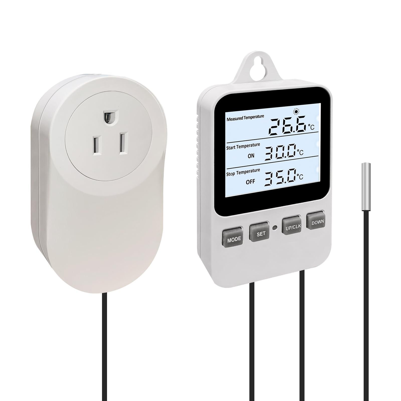 Digital Temperature Controller Thermostat Timer – TC816, 1800W 120V 15A – Heat/Cool Outlet Plug With NTC Sensor – Temp Range -40°C To 120°C – For Reptile, Greenhouse, Fridge, Incubator
