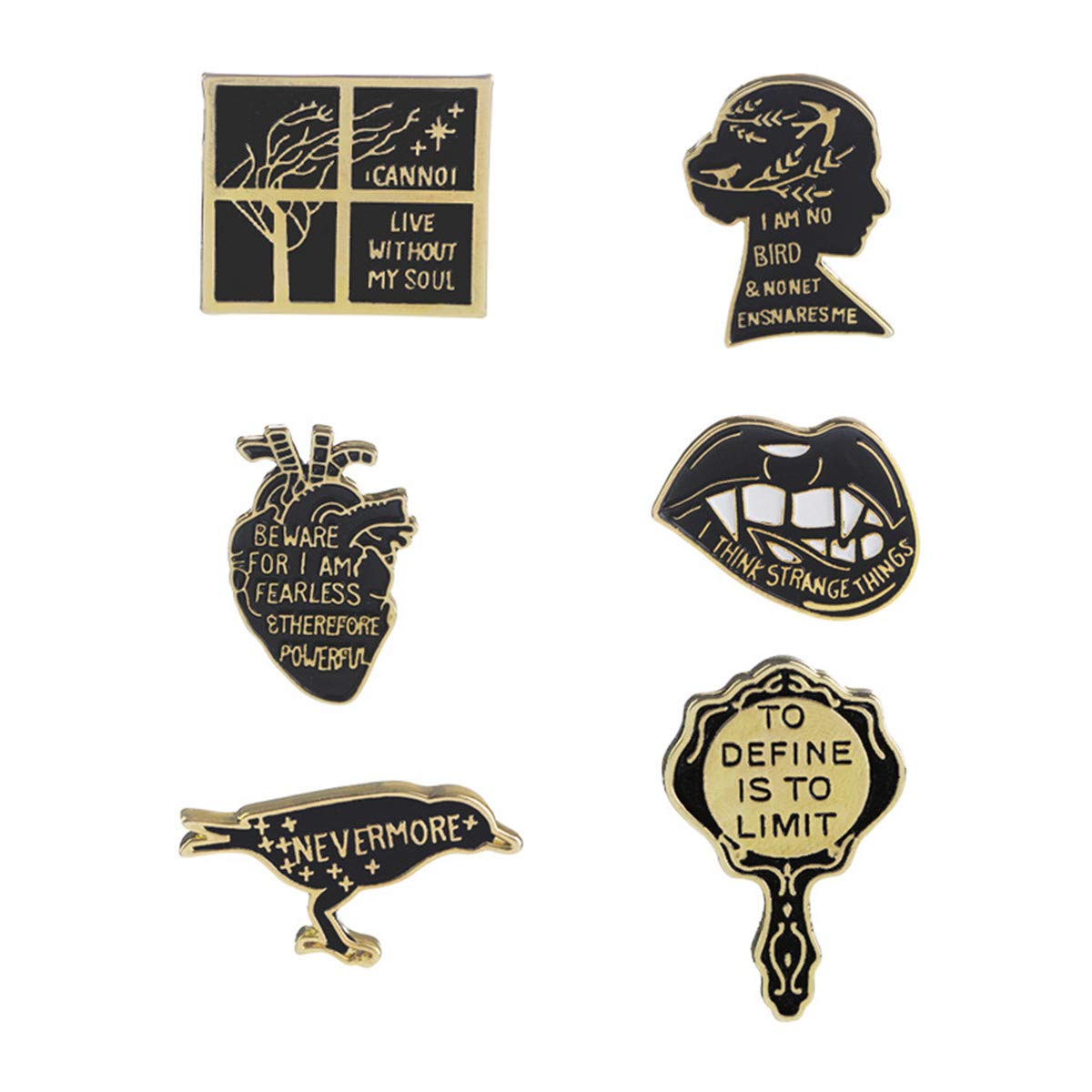 WINZIK Lapel Brooch Pins Set 6Pcs Cartoon Mirror Lips Lark Bird Series Pattern Novelty Badges Ornaments For Women Children Clothing Bags Decor