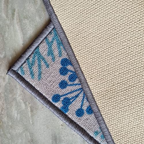 Image of Matz&More Floral Circle Tree Rug | 100x150 CM | Blue Grey | Soft Nylon Loop Pile with Anti-Slip Gel Backing | Living Room, Bedroom & Office Floor Carpet