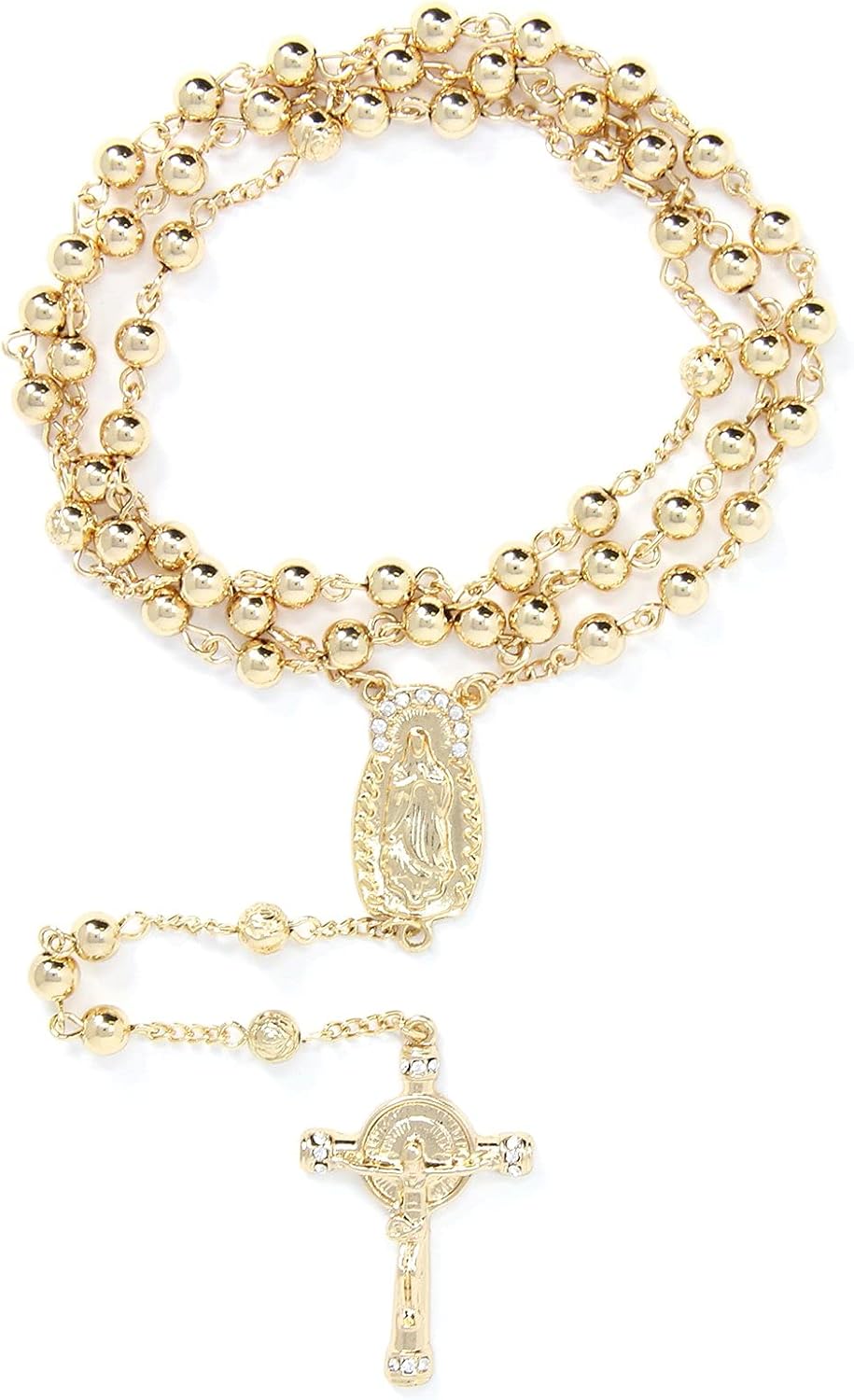 SM Stainless Steel Gold Silver Rosary 3mm-8mm CCB Beads Cross Y Necklace 20”-30” Chain for Women Men (6mm 20" (1) - Gold) - Image 2