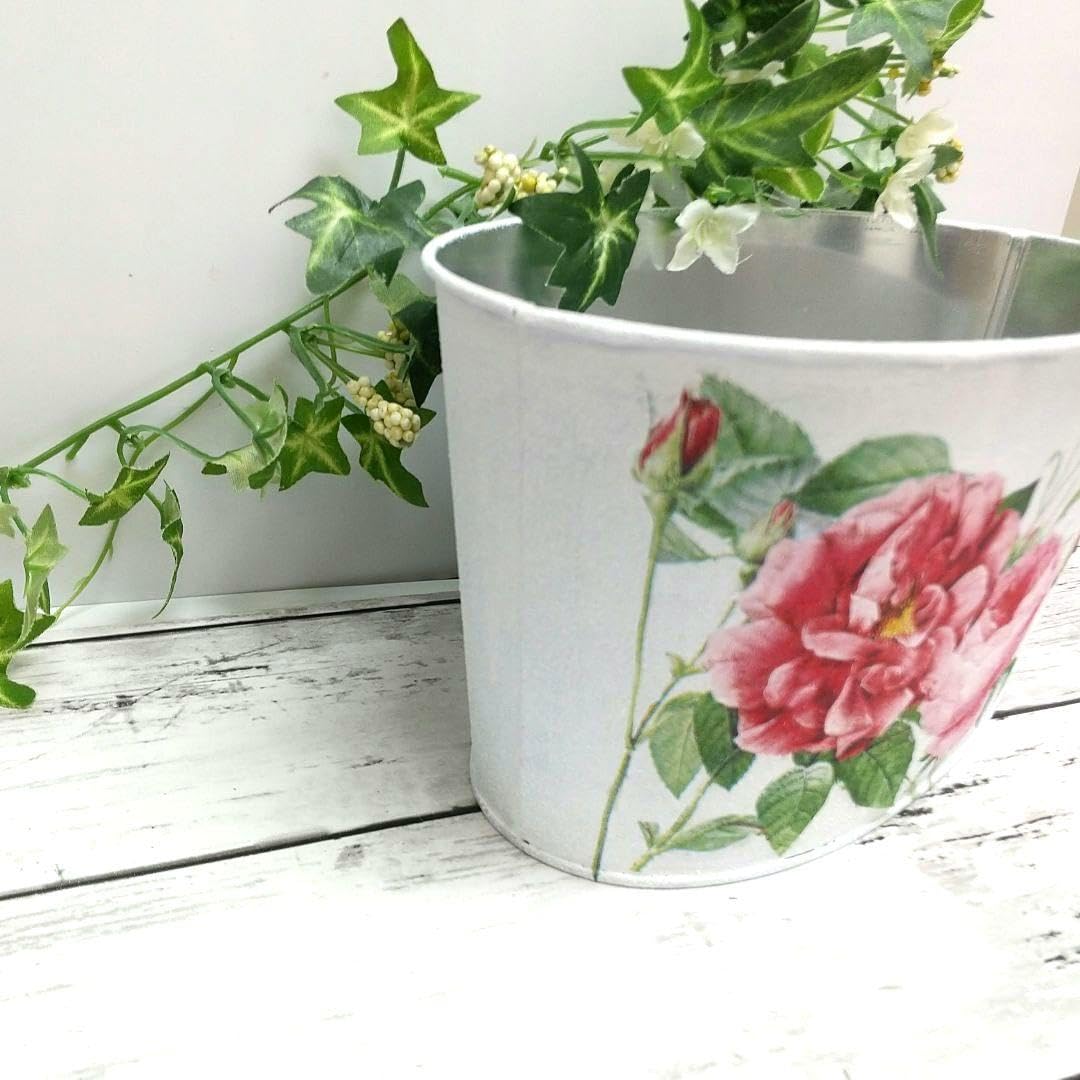 デコパージュꔛꕤ ガーデン雑貨 *リメ缶 *鉢カバー *小物入れ *薔薇ピンク