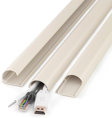 Miniatura 18 de ZhiYo Cable Hider de 34 pulgadas, para 2-4 cables, cubiertas de cable para montaje en pared, cubierta de cable, pared, canaleta de cable blanco, 2 x