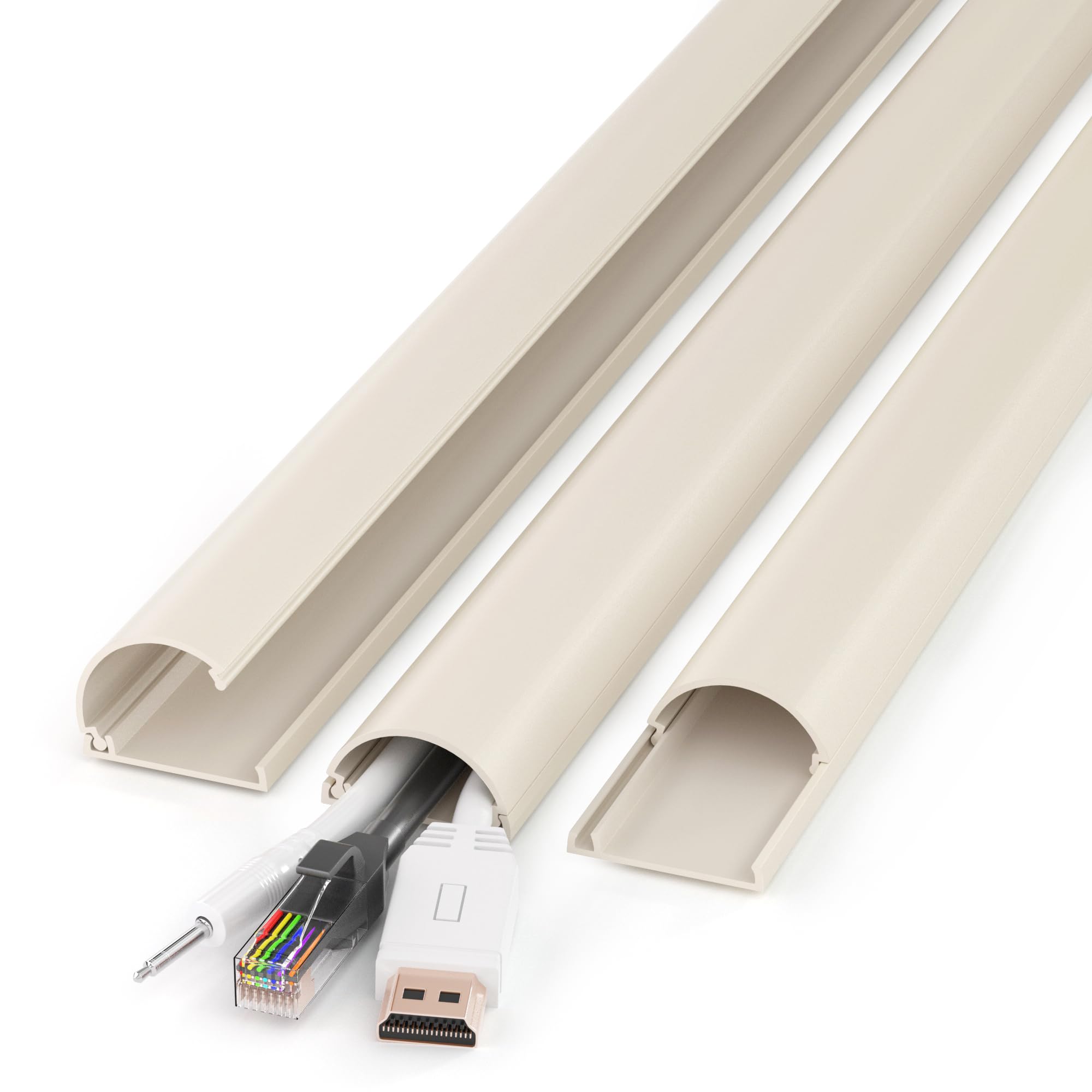 ZhiYo 42.5in Cord Hider for 2-4 Wall-Mounted TV Wires, 1.4"W x 0.7"H, Beige