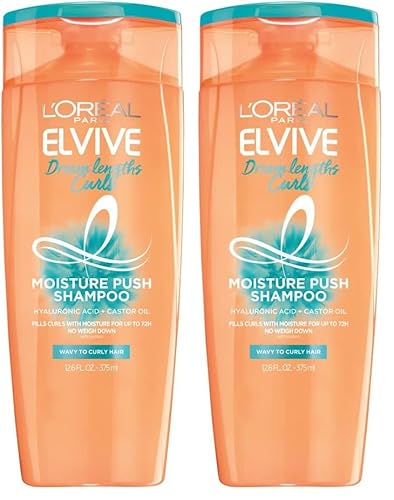 L'Oreal Paris Elvive Dream Lengths Curls Moisture Push Shampoo, Paraben-Free Curly Hair Shampoo with Hyaluronic Acid and Castor Oil, 12.6 Fl Oz (Pack of 2)