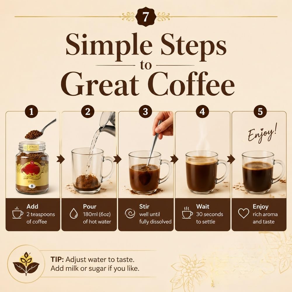 8 Caffè solubile liofilizzato in polvere, Caffè Arabica 100g