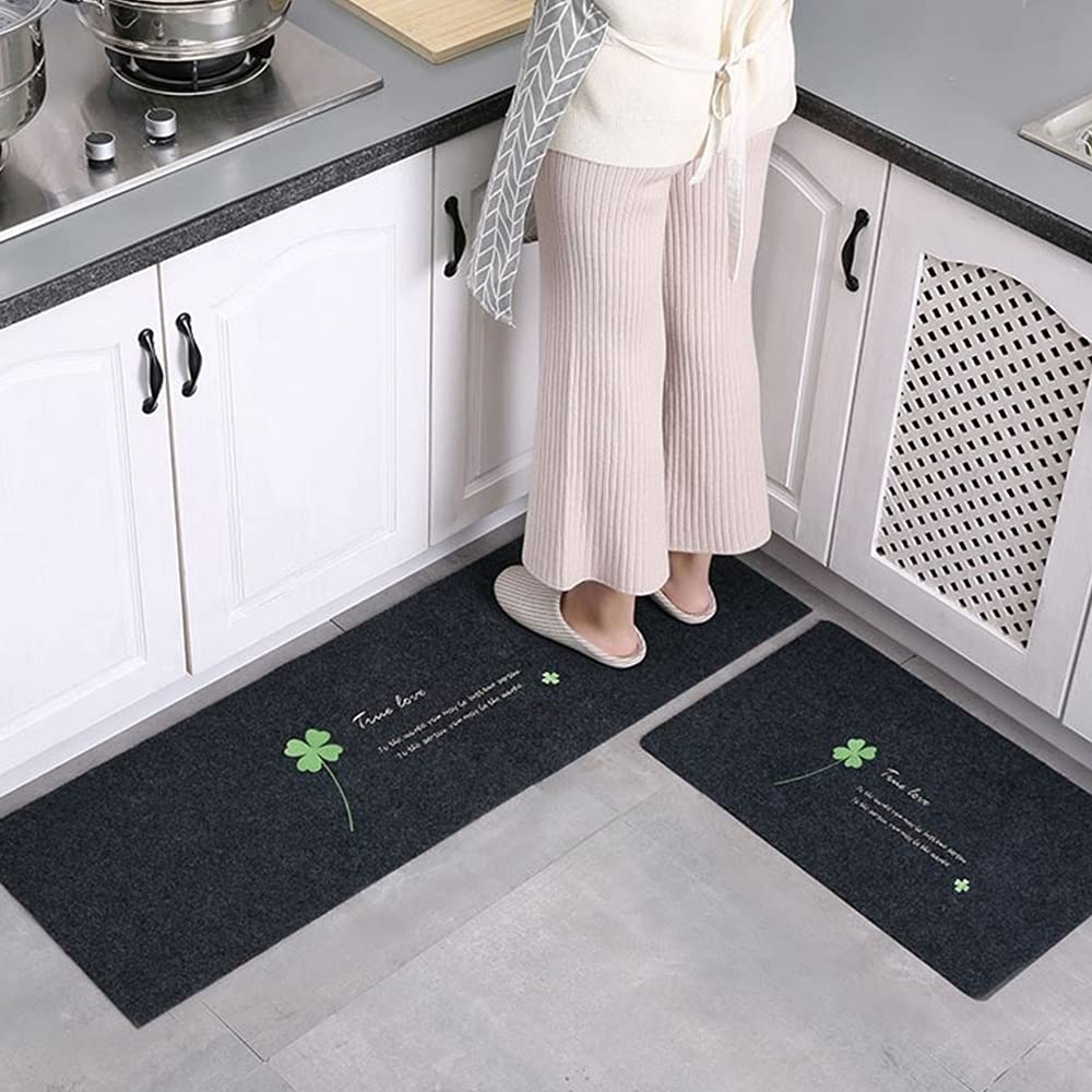 Tappeto cucina, 2 tappeti per porta, tappeto in fibra di poliestere, forte assorbimento dell'acqua, antiscivolo, per cucina, bagno (40 x 60 cm + 40 x 120 cm, quadrifoglio)