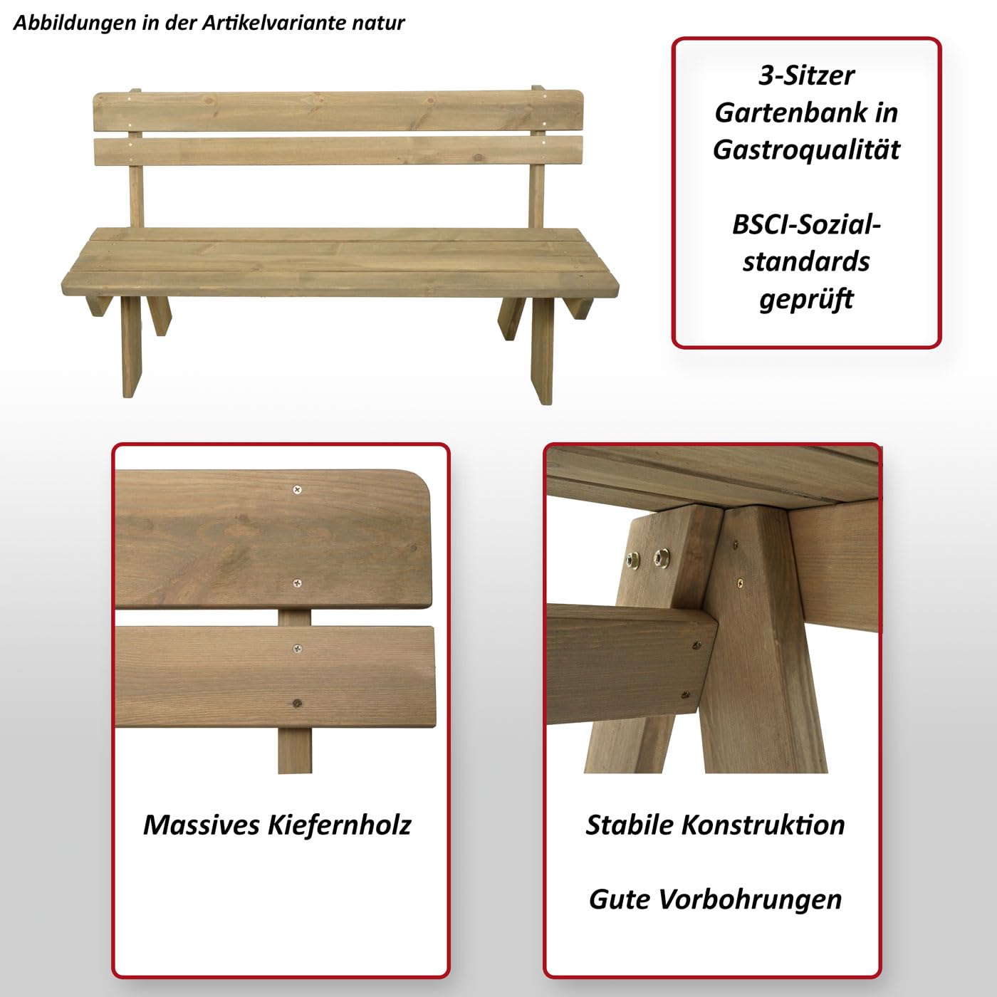 Mendler Gartenbank HWC-L66 Massiv-Holz FSC® 148cm - honigfarben | Sitzbank, Holzbank, Parkbank, Gastronomie-Qualität