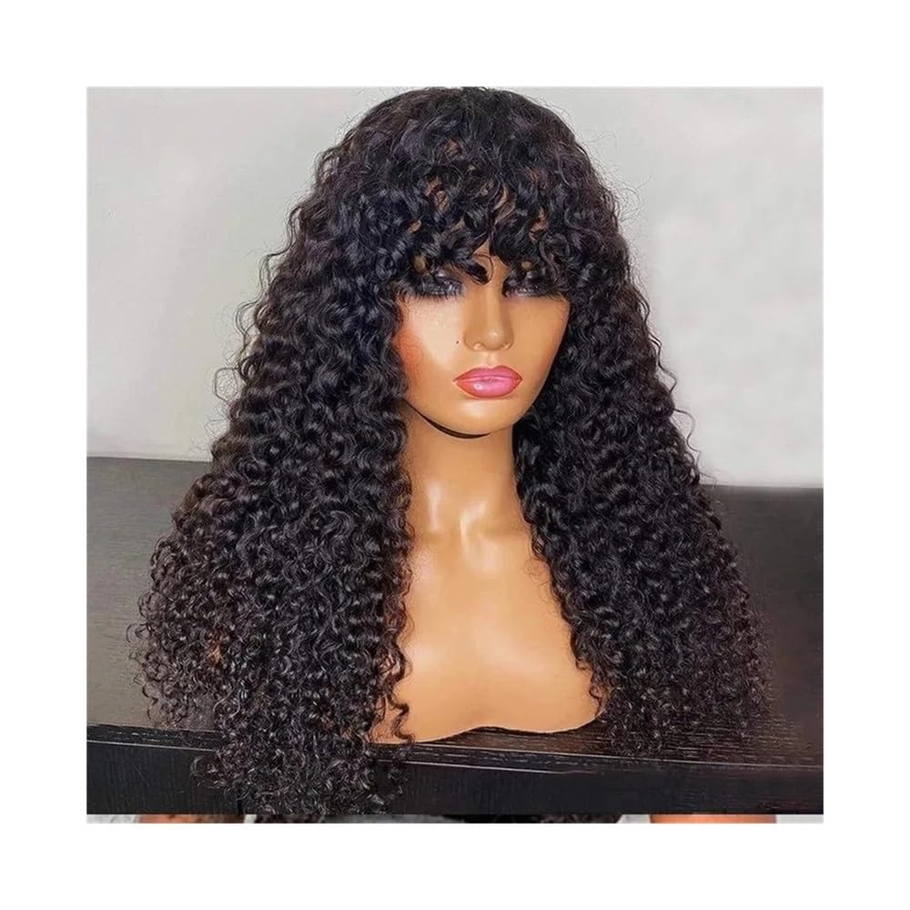 Haaraufsätze Pelucas de Cabello Humano con Ondas Agua y Flequillo, sin Pegamento, Hechas a máquina(24inches)