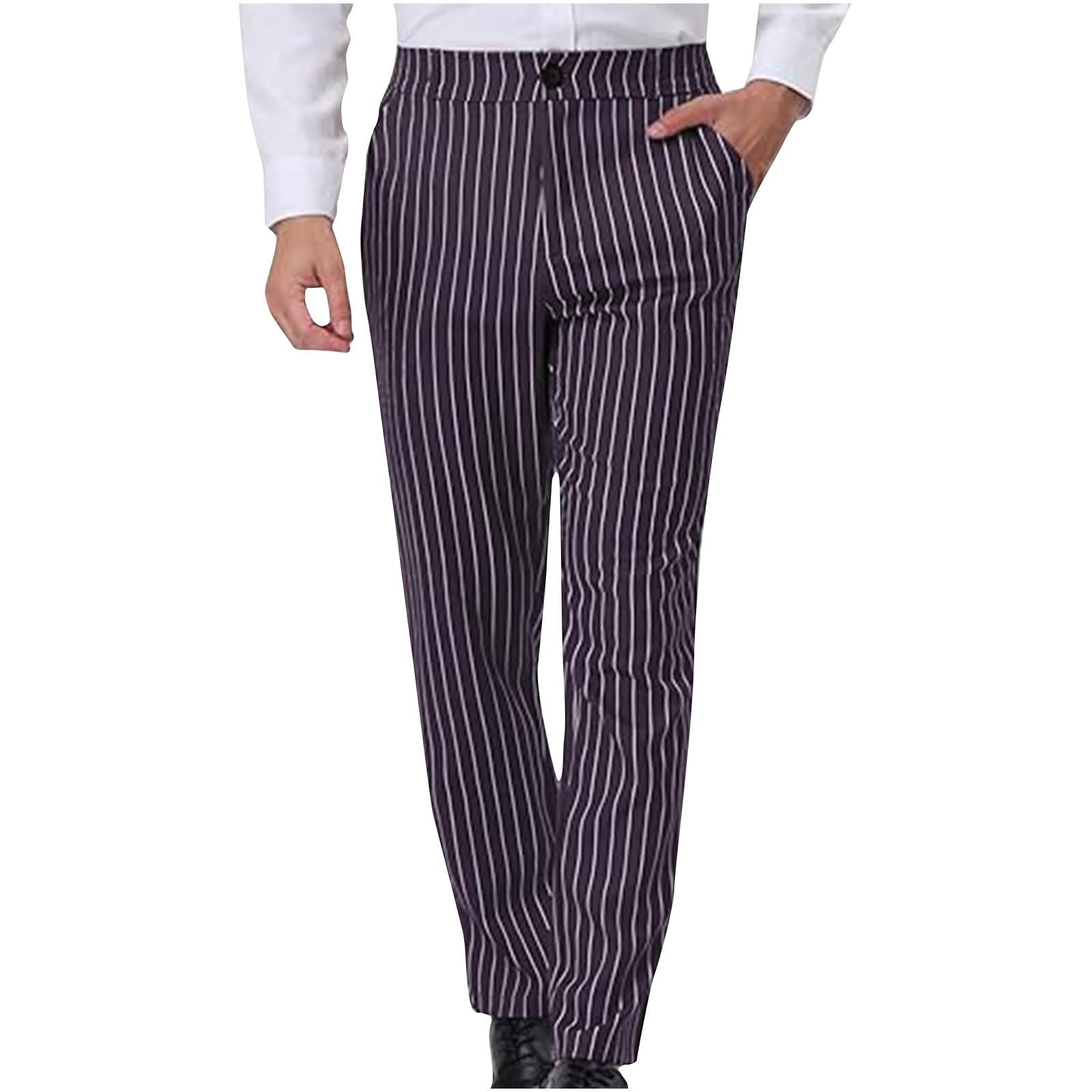 Xiaojmake Mens Striped Dress Pants Straight Slim Fit Colorblock Flat Front Business Slacks Lightweight Pinstripe Suit Trouser