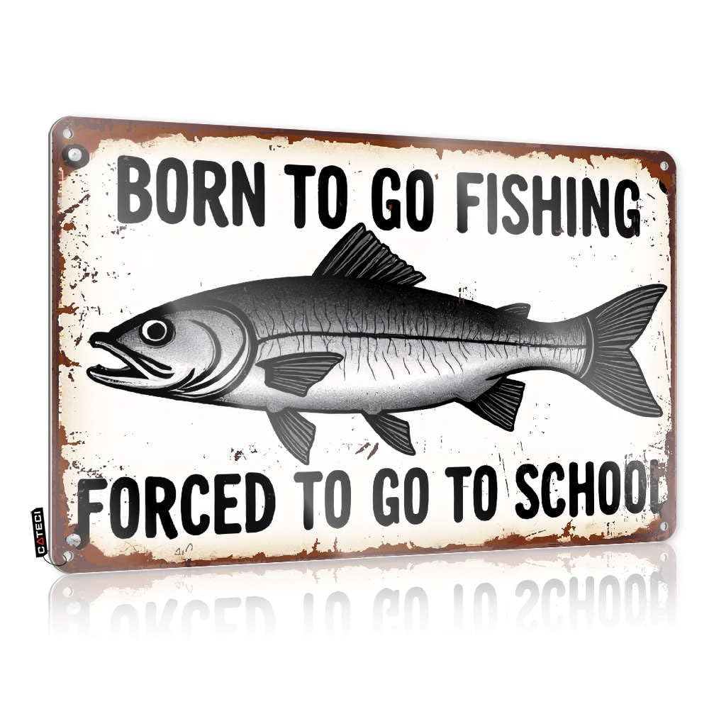 Sujd Colour Decor Framed Wall Decor | Born To Go Fishing, Forced To Go To School. Vintage For Farm Home(20X30cm)