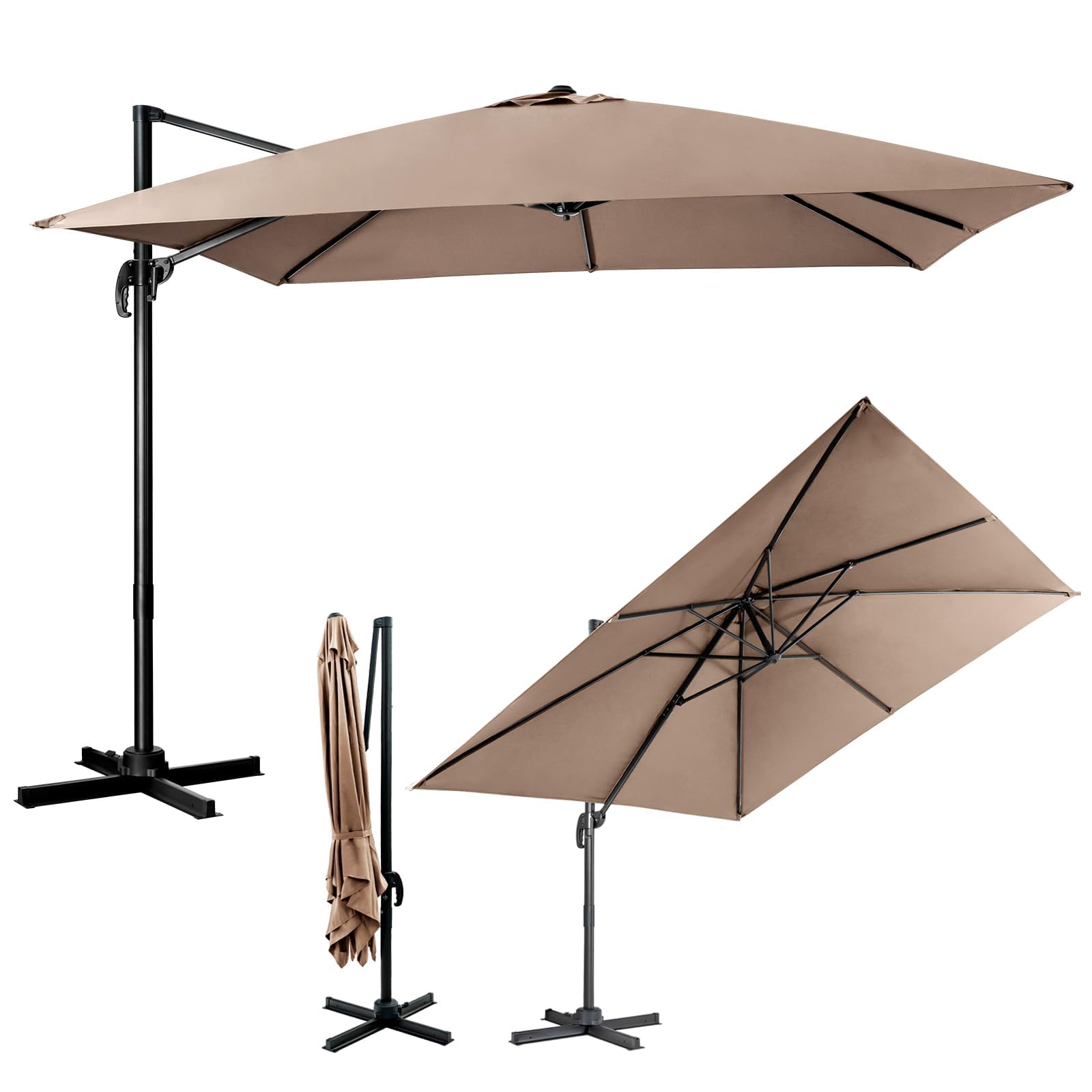 COSTWAY Sonnenschirm 300 x 300 cm quadratisch, Ampelschirm mit Kurbel, Gartenschirm neigbar, 360° drehbar, großer Terrassenschirm, Marktschirm für Gärten, Terrassen, Cafés (Braun)