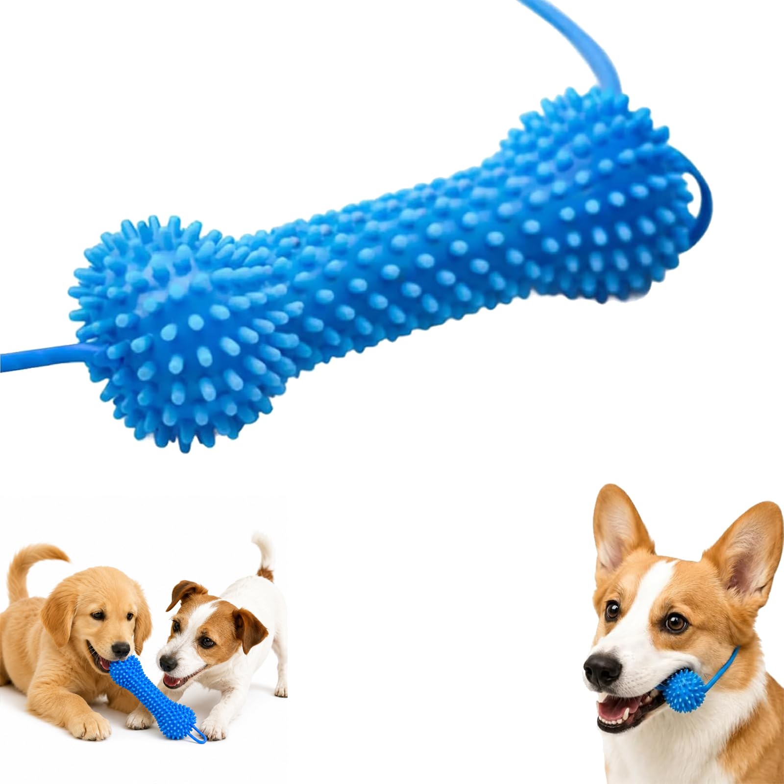 Dual-Action Canine Dental Prop, Dog Dental Chew Toy for Teeth Cleaning and Brushing, Dog Toothbrush Toy with Adjustable Strap, Puppy Dental Care Chew Toy for Small Medium Large Dogs (1pcs)