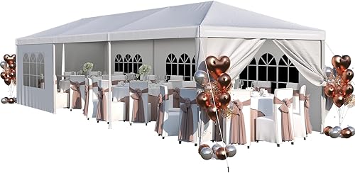 Flamaker Toldo resistente de 10 x 30 pies para fiestas, refugio impermeable para bodas y eventos con paredes laterales extraíbles, 2 puertas,