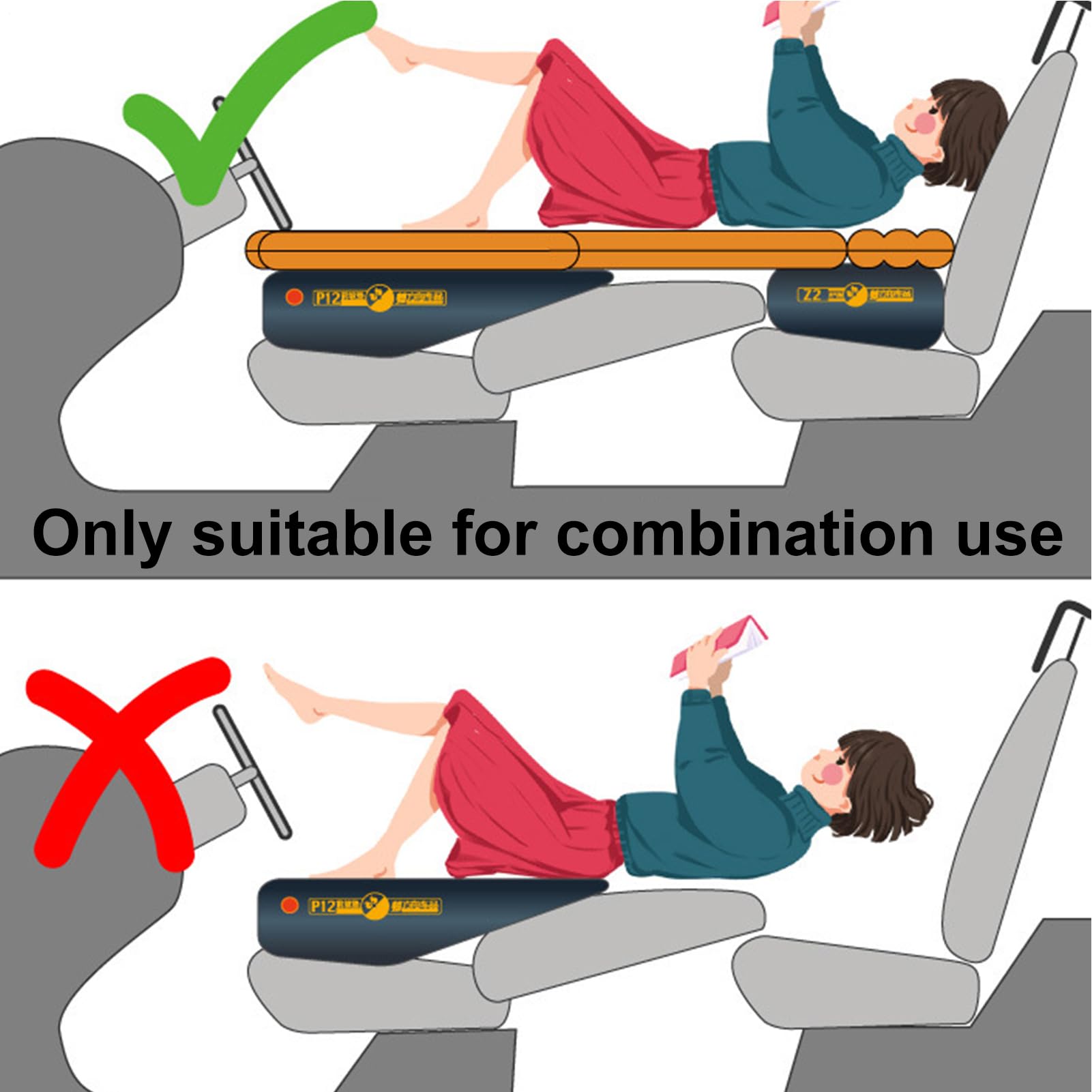 Cuscinetto gonfiabile per pendenza anteriore per auto: materasso ad aria in PVC a prova di perdite per sedile posteriore per auto | Gamba gonfiabile spessa per dormire, viaggiare, campeggio,