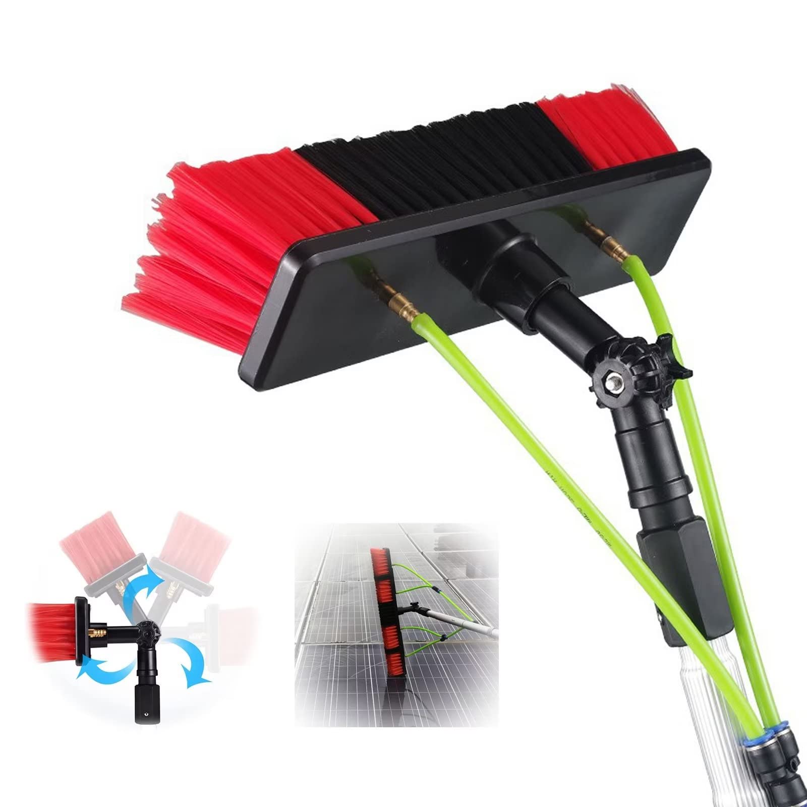 Fed Brush Kit - Barra limpiadora de ventanas de 30 pies con cabezal de cepillo de 50 cm, ideal para limpieza de paneles solares, sistema eficiente de alimentación de manguera para un brillo sin rayas